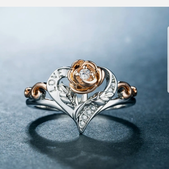 Rose gold two tone S925 silver white sapphire ring - Picture 2 of 4